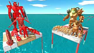 Red Gundam + Colossal Titan Team and Fight Caramel Mutant Primates - Animal Revolt Battle Simulator