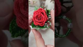 Red Rose Crochet Brooch Pin