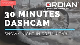 Driving on a snowy night in Orem, Utah