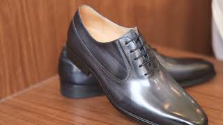 PAKERBONT Handmade Leather Shoes for Men Gray Plain Toe Oxford Calfskin Leathers