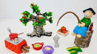 DIY How to make miniature kitchen clay polymer, Stove, Fisherman and tree.