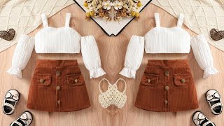 DIY baby cold shoulder flare sleeves top and a-line skirt cutting and stitching