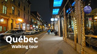 [4K] Walking in Quebec city at night | Rue Saint-Jean | Parlement | Grande Allée | Walking Tour 2024