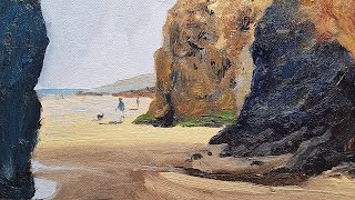 How to paint rocks on the beach - loose oil painting full tutorial