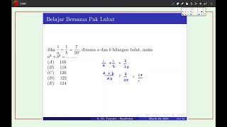 Jika 1/a + 1/b = 7/20 , dimana a dan b bilangan bulat, maka a^2 + b^2 = ...