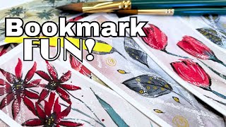 Three ideas for stylish bookmarks or tiny paintings easy to do in a few minutes as a Christmas gift