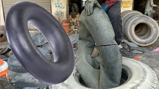 Truck inner tube repairing || Amazing technique of repairing Old & chopped tube of truck