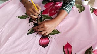 acrylics कलर से चादर पर पेंटिंग कैसे करें चादर की नई डिजाइन | New bedsheet flower design tutorial ‎