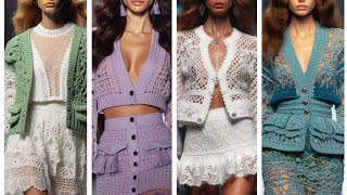 Crochet skirts and jackets combination 💚💙💜#trending #aifashion #style #trend #fashion #design