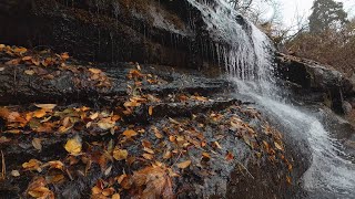 Waterfall sounds, noise of water and drops. sounds of nature in autumn park