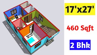 एक सुन्दर दो कमरे का घर का डिजाईन || 17 x 27 house plan || 17 x 27 feet house plan || 460 sqft