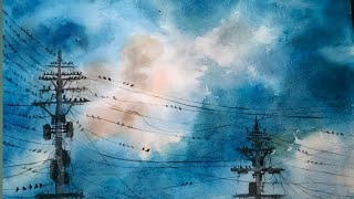 How To Paint Clouds Water Colour!!  Clouds painting Tutorial!!