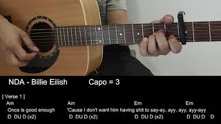 NDA - Billie Eilish - Guitar Tutorial with Chords / Lyrics