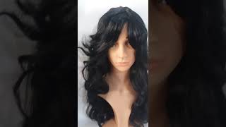 Lace wig ondulada preta