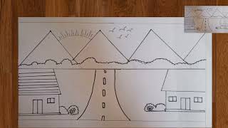 Drawing Scenes With geometry || Easy Scenery Drawing For Beginners || Best Village Scenery Drawing