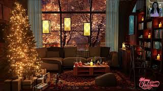 4k Cozy winter, Christmas Living room Music With Fireplace |  Cozy Coffee Shop with Smooth Piano