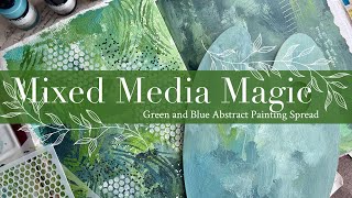 Mixed Media Magic: Green and Blue Abstract Painting Spread