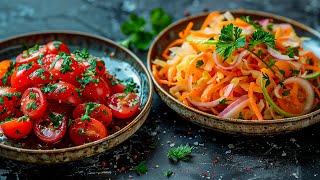 Два салата к шашлыку. Рецепт вкусных салатов.