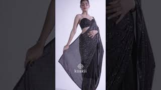 Koskii's Taara Collection: Ultra-Glam Black Swarovski Semi-Crepe Designer Saree