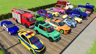 TRANSPORTING CARS, AMBULANCE, POLICE CARS, FIRE TRUCK, MONSTER TRUCK OF COLORS! WITH TRUCKS! - FS 22