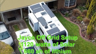 Jayco Silverline 1120 watt Solar 660ah lithium off grid setup Runs the Air Conditioner, microwave