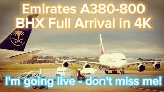 🔴 LIVE! 🔴 Emirates A380-800 Full Arrival to BHX in 4K: Footage Caught from Airplane Window!