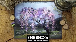 How to draw a Cherry Blossom Tree with soft pastels 🎨 REAL-TIME