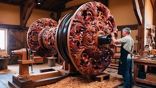 Work Wooden Lathe Art || Woodturning, Process Carving A Giant Redwood Tree In The Factory