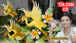 How to fruits carving |🇻🇳 hướng dẫn cách tỉa con cò từ quả đu đủ trang trí dĩa