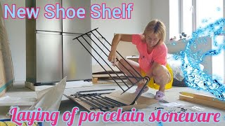 укладка керамогранита, собираю полку/ laying porcelain stoneware, assembling a shelf for shoes