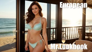 [4K] AI ART European Lookbook Model Video - Beachfront Restaurant