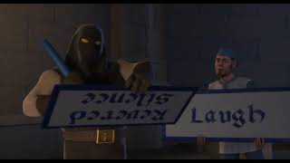 shrek 1 farquaad men holding audience reaction sign scenes