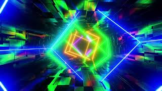 Flying in a tunnel with neon cubes. Looping animation.