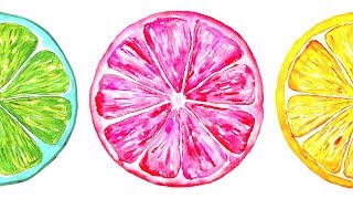 Watercolor Sliced Citrus Painting Tutorial - How To Paint Grapefruit, Lime And Orange