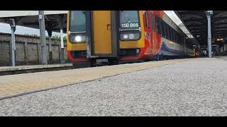 Class 158 leaving Norwich for Liverpool with a 2 tone horn