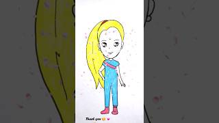 Cute teen girl in blue drawing colouring for kids #kidsvideo #animation #art #colouring #ytshorts