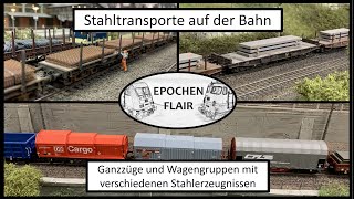 Modelleisenbahn H0: Fahrbetrieb mit vielen Stahltransportwagen