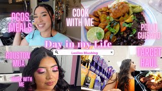 HOW TO MAKE THE BEST POLLO GUISADO | PCOS MEALS| WORK WITH ME HOUSTON MUA| TARGET HAUL & DAVES HOT