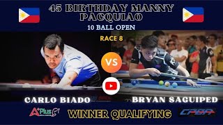 Carlo Biado VS Bryant Saguiped (10 ball open) | Winner Side | Race 8