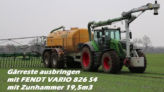 Gärreste ausbringen mit FENDT VARIO 826 S4 PROFI-PLUS mit 19,5m3 Zunhammer / DEUTZ-FAHR AGROTRON 150