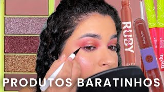 MAQUIAGEM COM PRODUTOS BARATINHOS | TESTANDO MAQUIAGENS BARATINHAS