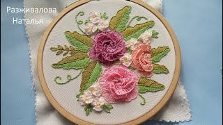 МК. Роза боком. Мелкие ажурные цветы. Травки. Embroidery. Rose sideways. Small openwork flowers.