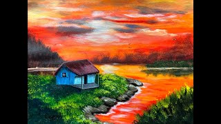 COMO PINTAR CASA Y ATARDECER CON ACRILICOS