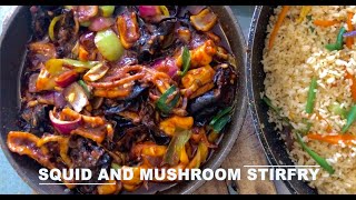 SQUID AND MUSHROOM STIR-FRY || SRI LANKAN CHINESE