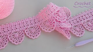 КАЙМА КРЮЧКОМ вязание для начинающих ЛЕНТОЧНОЕ КРУЖЕВО💕 Beautiful and very easy to crochet LACE💕