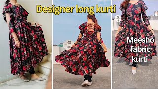 Designer long kurti cutting stitching |Anarkali frock kurti | trending neck design kurti cutting