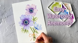 Simple Steps to Paint Beautiful Loose Watercolor Anemones | Beginner’s Watercolor Anemone