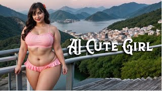 AI-Enhanced Beauty: Curvy Plus Size Model in Neon Pink Halter Set | Full Body HD at Sunrise Peak