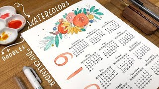 how to make a whimsical DIY wall calendar with watercolor and doodlles