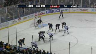 Evgeni Nabokov Stacks the Pads on Derek Roy 2/13/2010